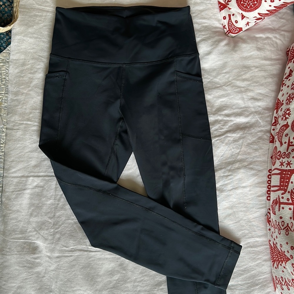 Navy leggings, high waist full length, with phone pockets